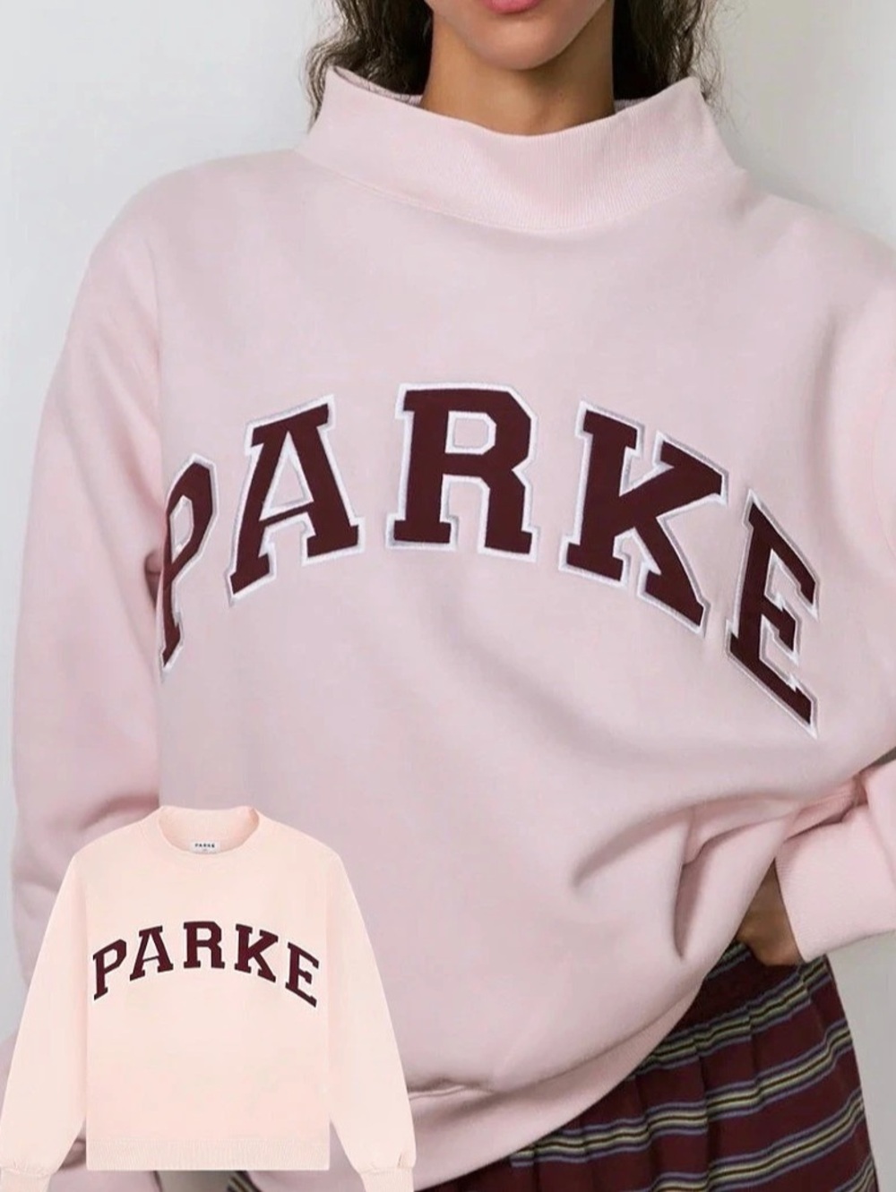 Parke Varsity Mock Neck Sweatshirt Pink—new parke drop